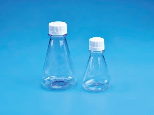 Sterile Erlenmeyer Cell Culture Flask flat base, PETG with white HDPE closure - catalogue illustration