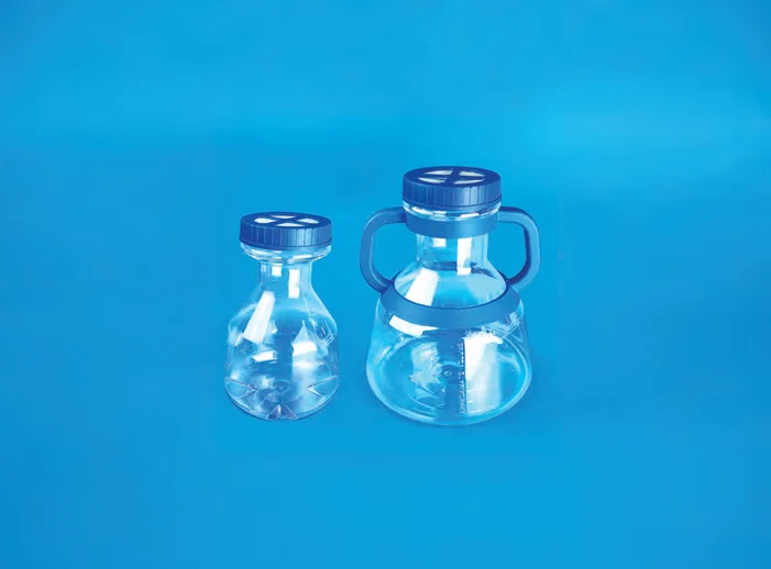 Sterile High-Efficiency Erlenmeyer Cell Culture Flask, PETG with Blue HDPE Vented Closure — catalogue illustration