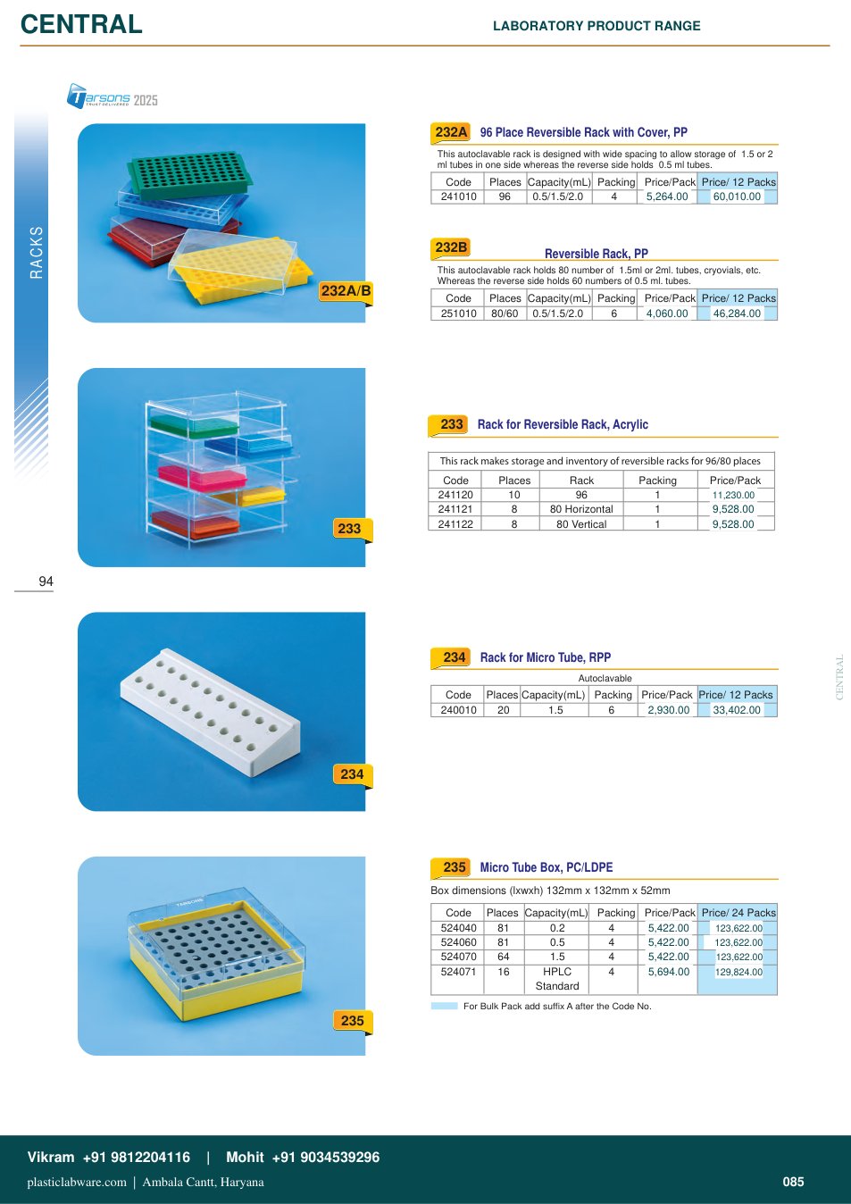 Complete technical catalogue reference for Tarsons 524040